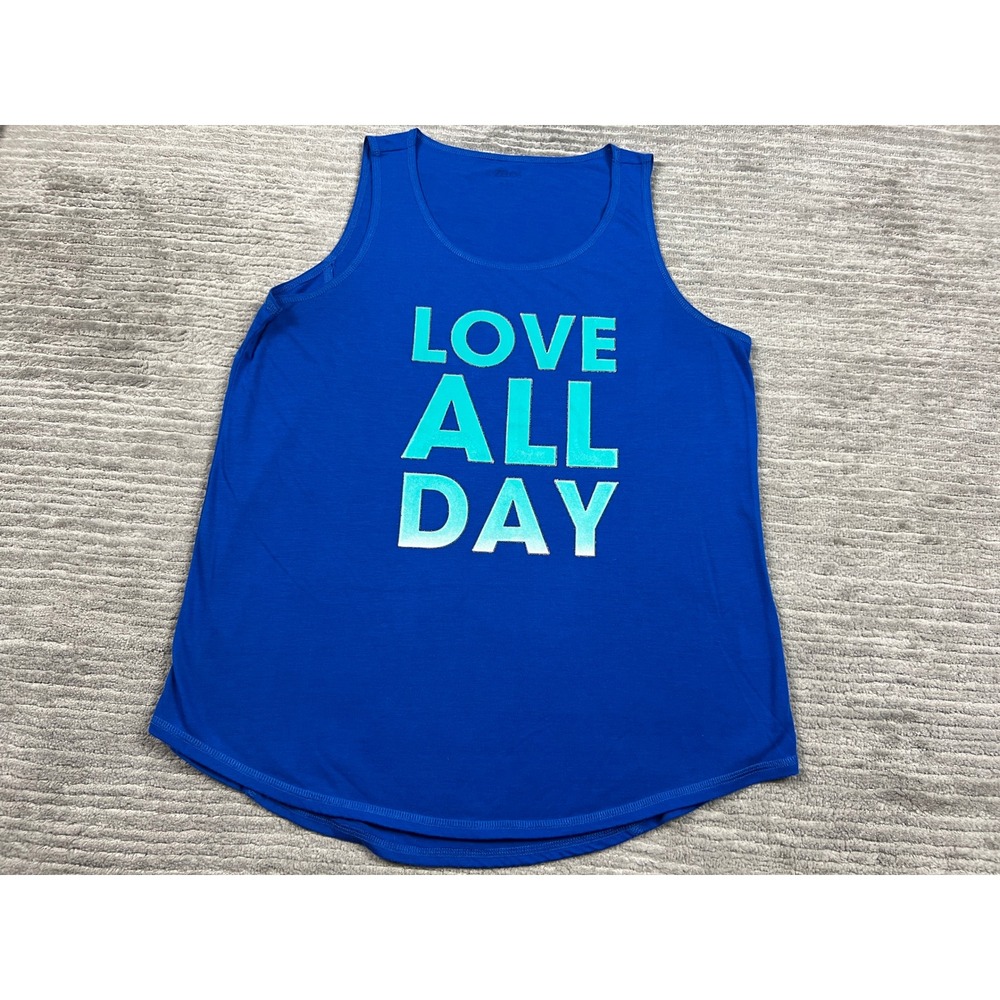 Zelos Tank Top Women L Blue LOVE ALL DAY Graphic Activewear Sleeveless Curved
